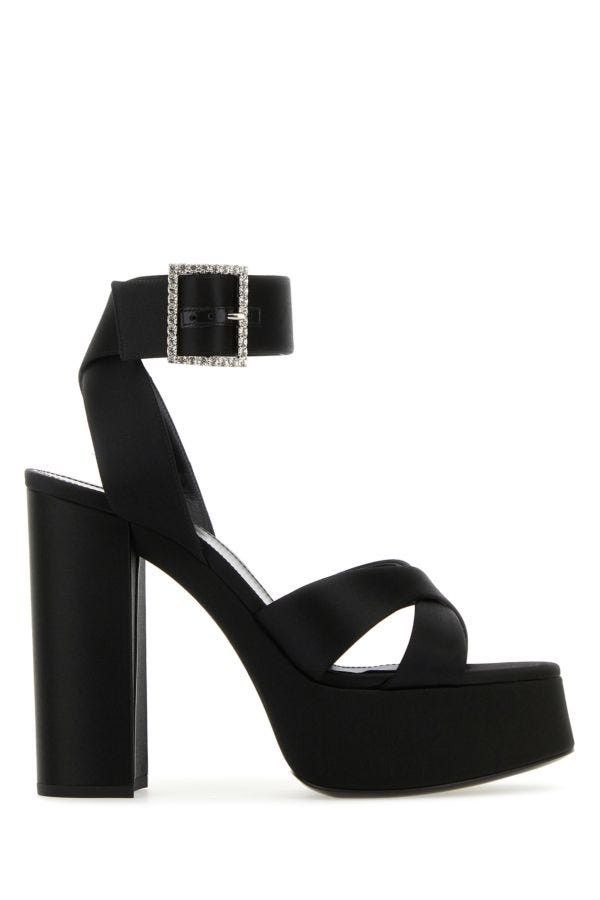Saint Laurent Paris Black Satin Bianca Sandals Size US 9 / IT 39 - 2 Thumbnail