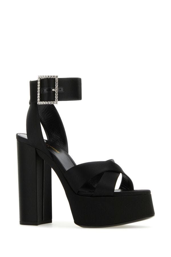 Saint Laurent Paris Black Satin Bianca Sandals Size US 9 / IT 39 - 3 Thumbnail