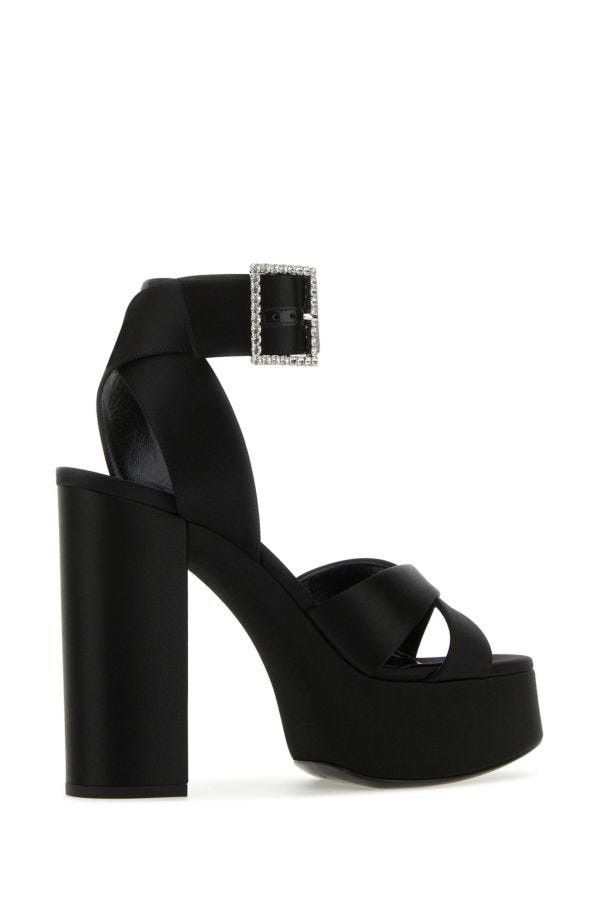 Saint Laurent Paris Black Satin Bianca Sandals Size US 9 / IT 39 - 4 Thumbnail