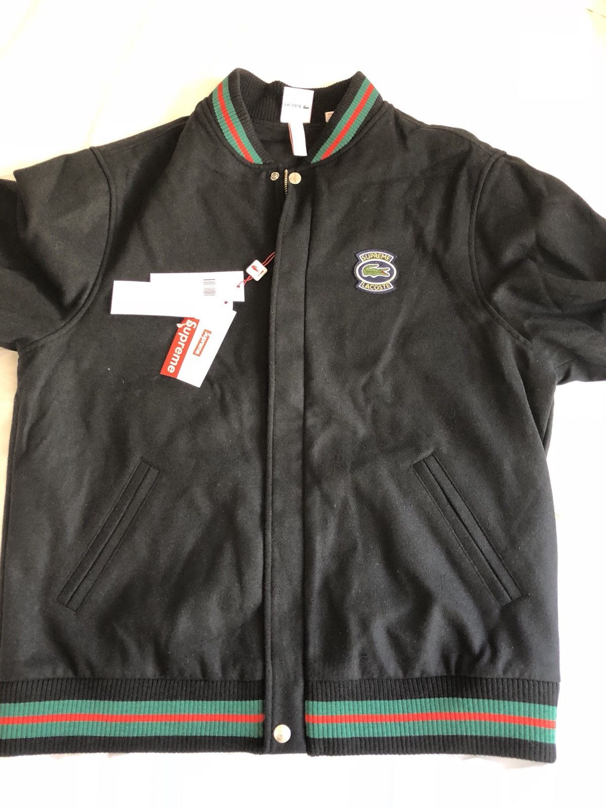 Supreme lacoste wool hot sale varsity jacket