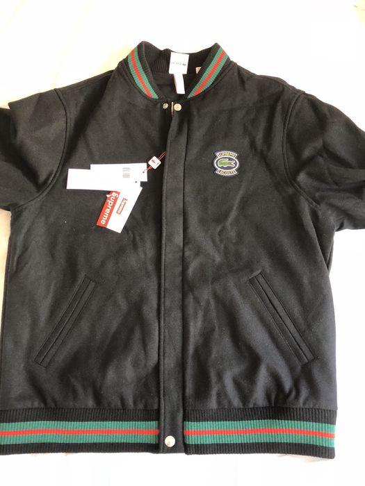 Supreme lacoste wool varsity hotsell jacket black