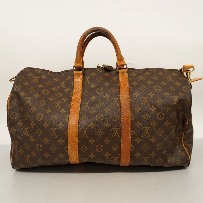 Authentic LOUIS VUITTON Monogram Keepall 55 Bandolier Carry-on 