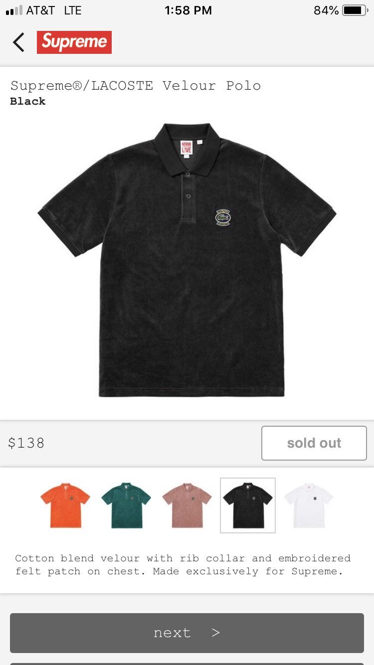 春新作の Supreme/LACOSTE Velour Black Polo ポロシャツ - vsis.lk