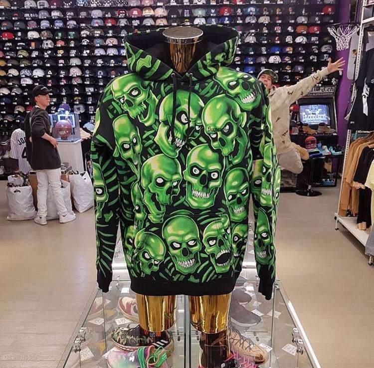 Supreme green outlet skull hoodie