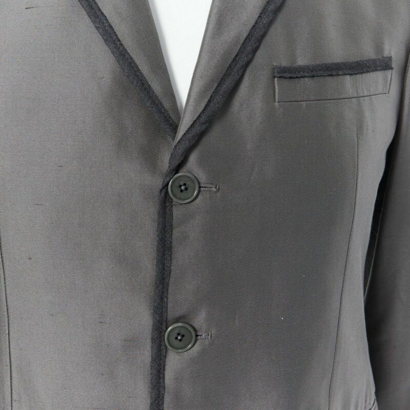 Bottega Veneta BOTTEGA VENETA green grey classic tailor cotton blazer jacket pipe trim IT48 M Size 48R - 7 Thumbnail