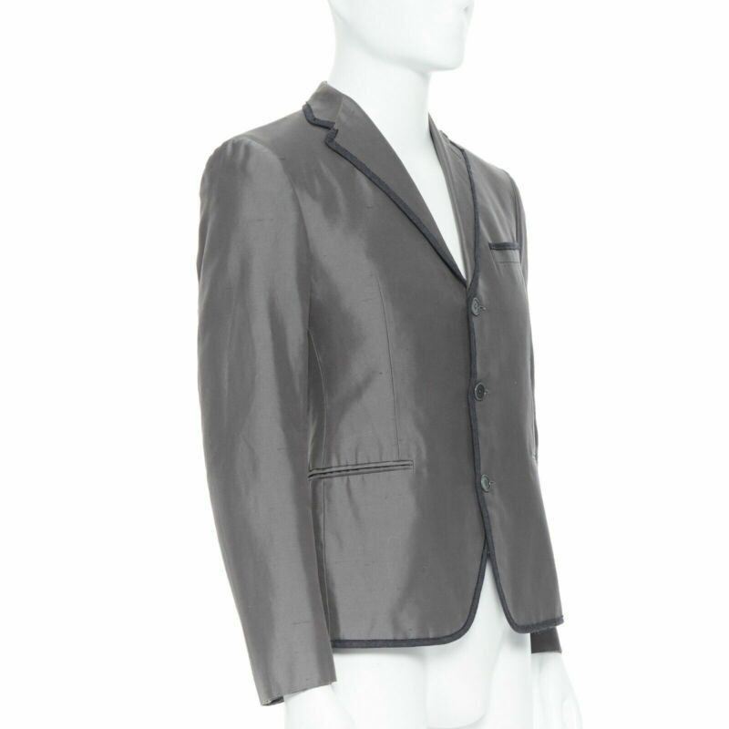 Bottega Veneta BOTTEGA VENETA green grey classic tailor cotton blazer jacket pipe trim IT48 M Size 48R - 2 Preview