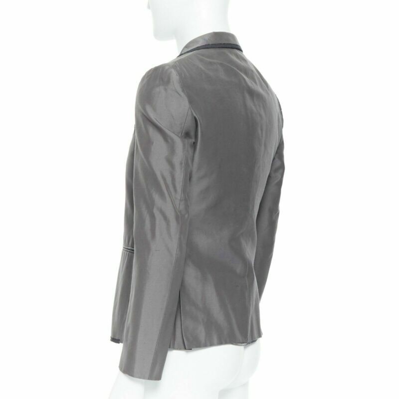 Bottega Veneta BOTTEGA VENETA green grey classic tailor cotton blazer jacket pipe trim IT48 M Size 48R - 5 Thumbnail