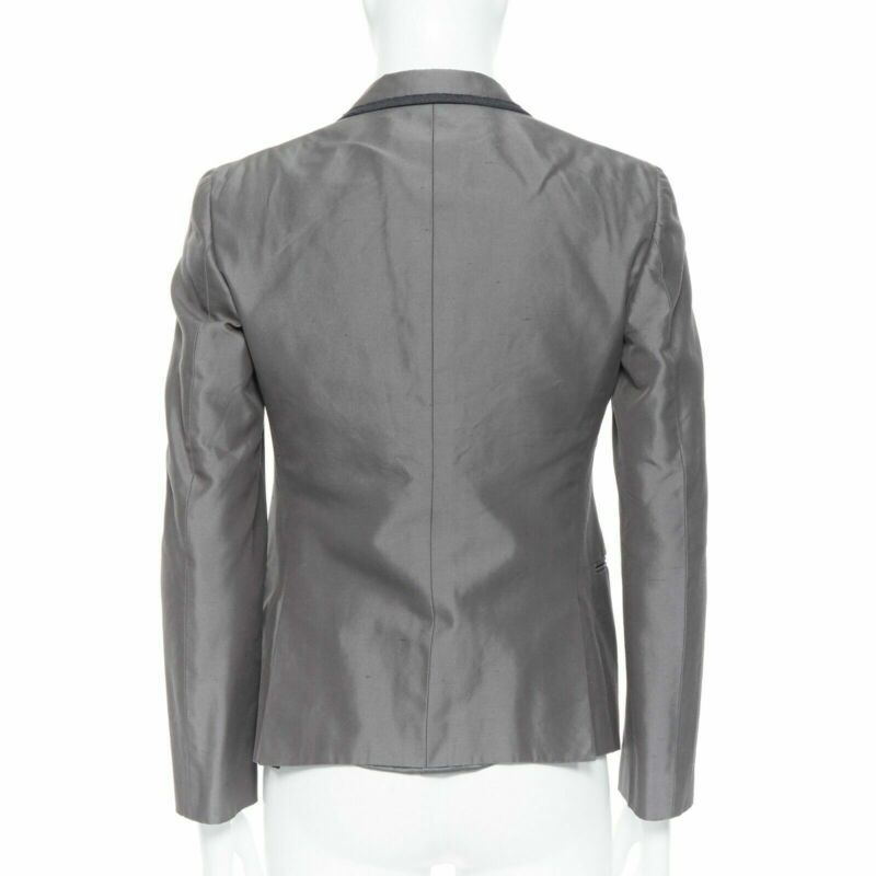 Bottega Veneta BOTTEGA VENETA green grey classic tailor cotton blazer jacket pipe trim IT48 M Size 48R - 4 Thumbnail