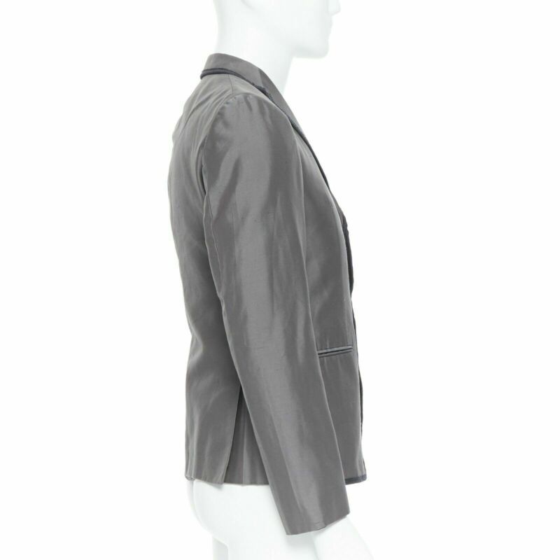 Bottega Veneta BOTTEGA VENETA green grey classic tailor cotton blazer jacket pipe trim IT48 M Size 48R - 3 Thumbnail
