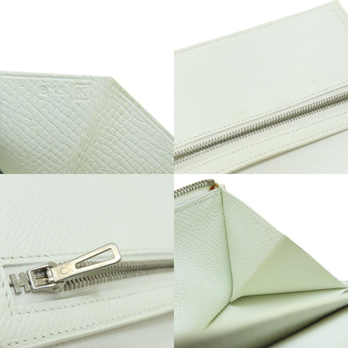 Hermes Bearn Souffle White Silver Metal Fittings Long Wallet