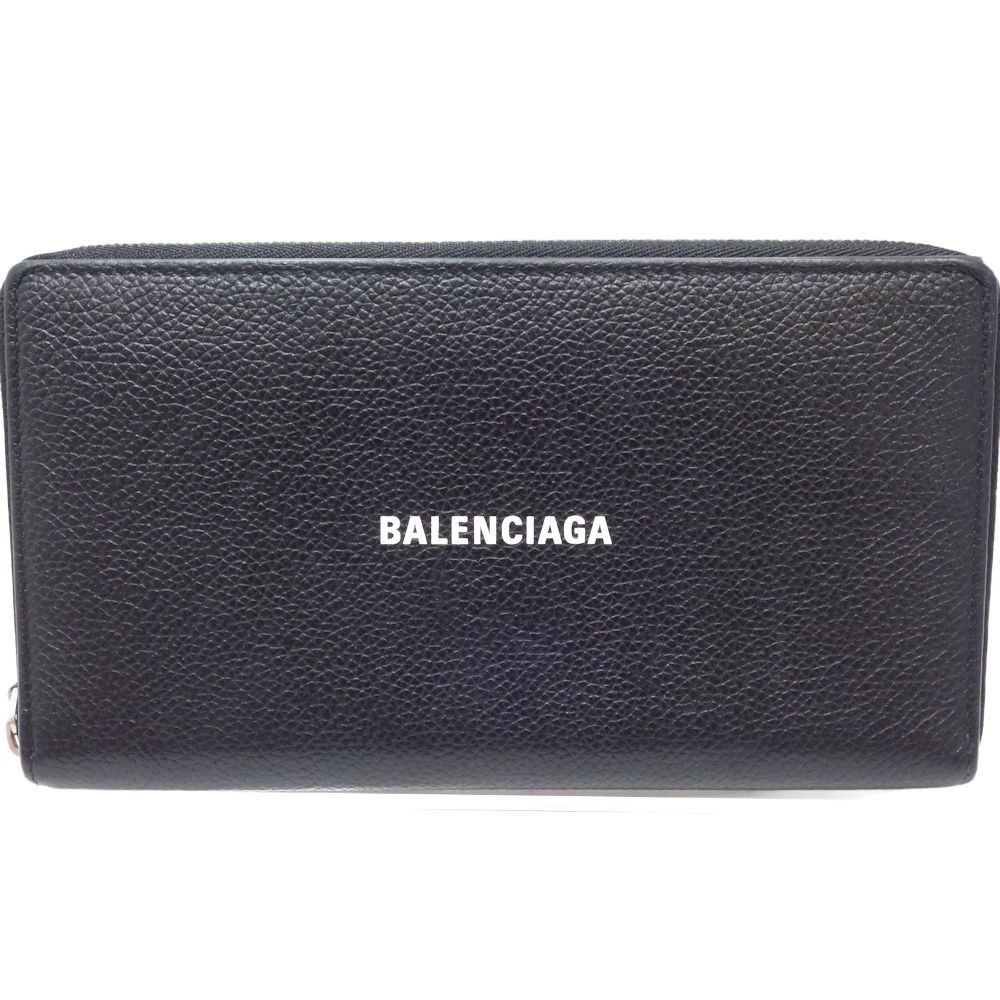 Balenciaga Round Zipper Long Wallet Calf Black