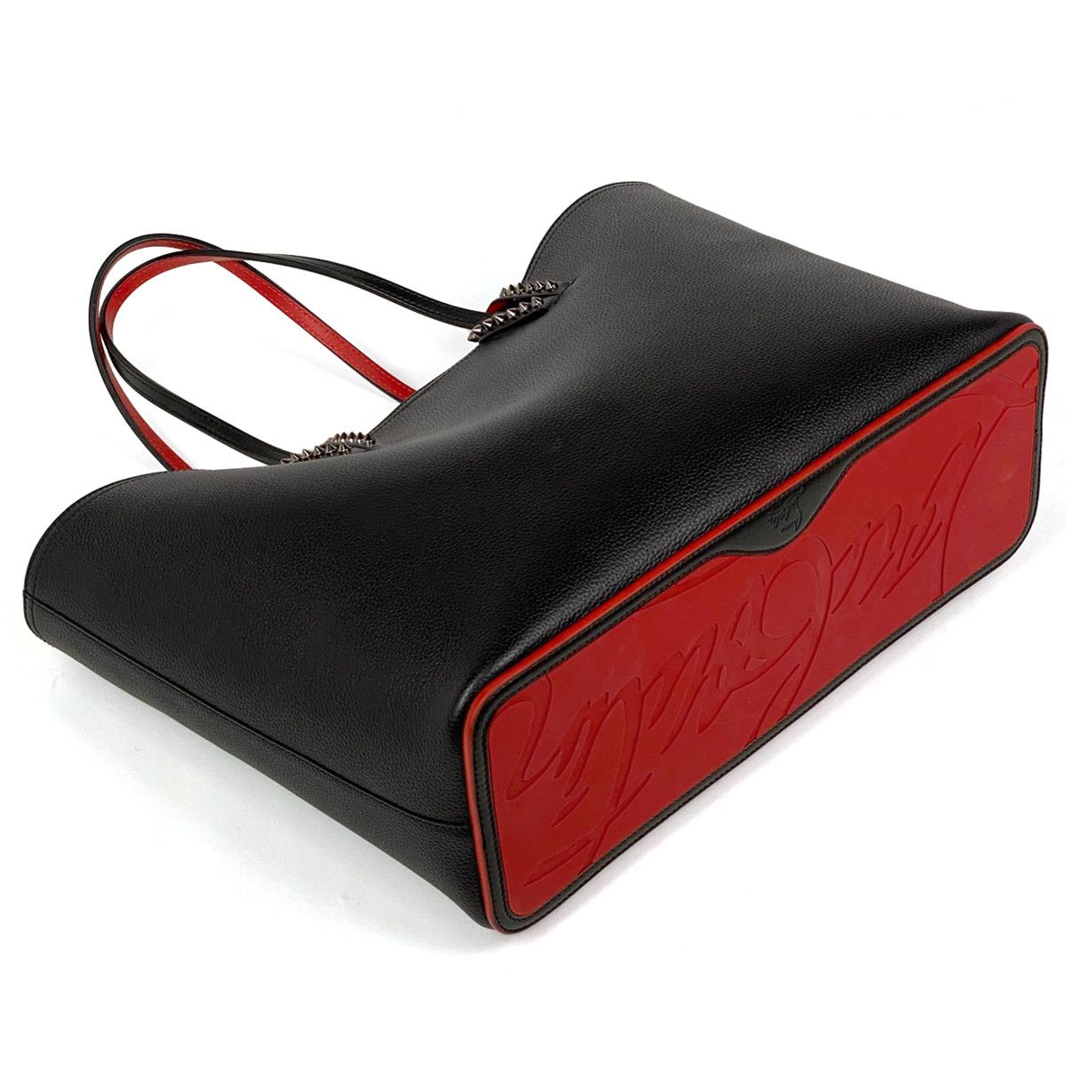 Christian Louboutin Cabata Tote Bag Shoulder Bag Leather Black Red
