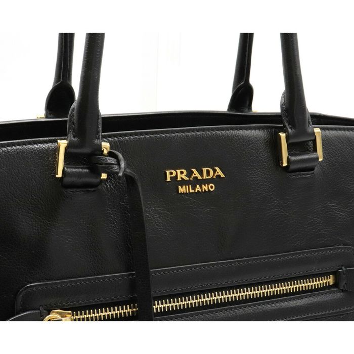 Prada Prada Glace Calf Shoulder Bag Crossbody Nylon Leather Black Gold
