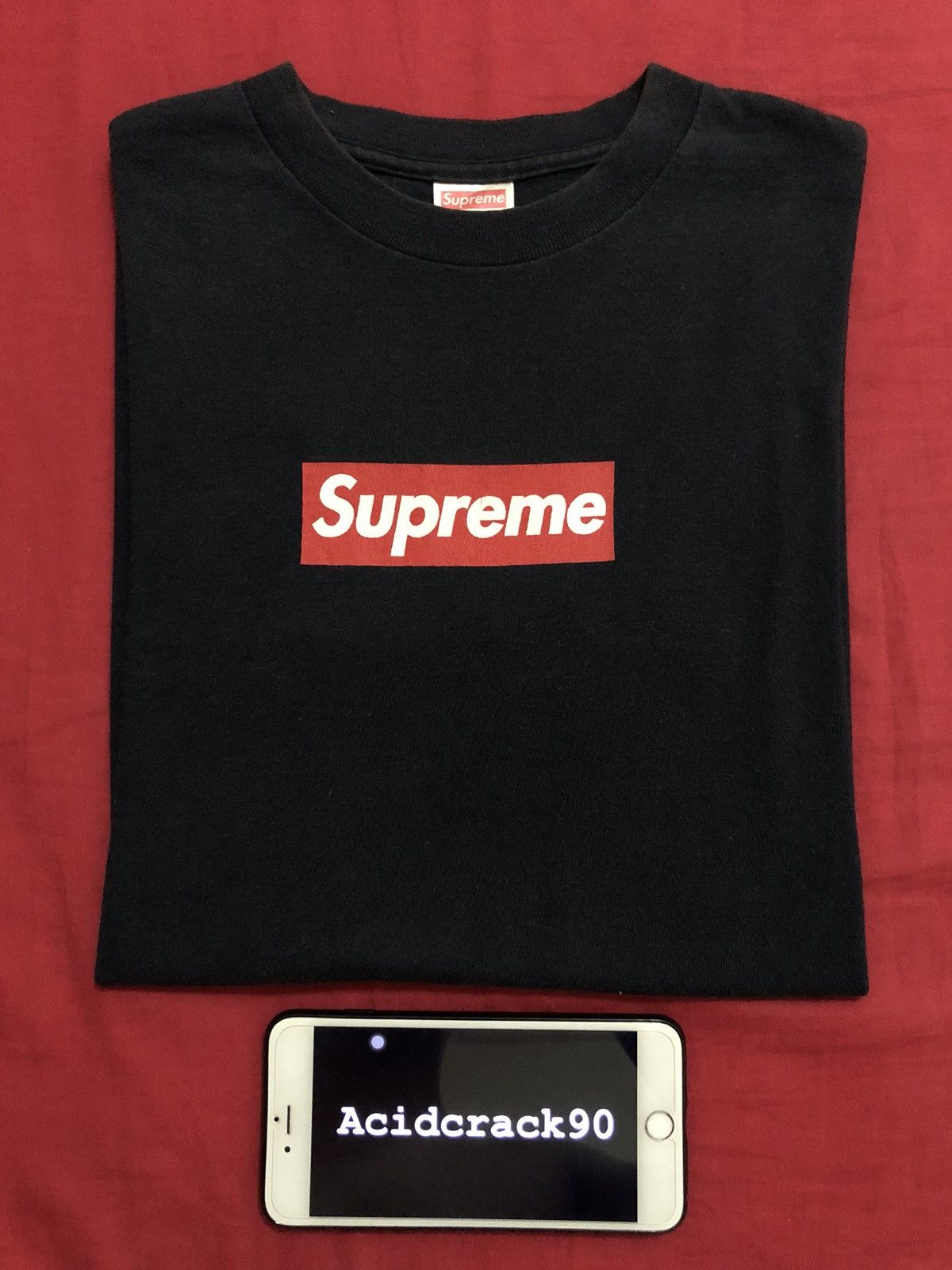 Black supreme shirt with red box logo online