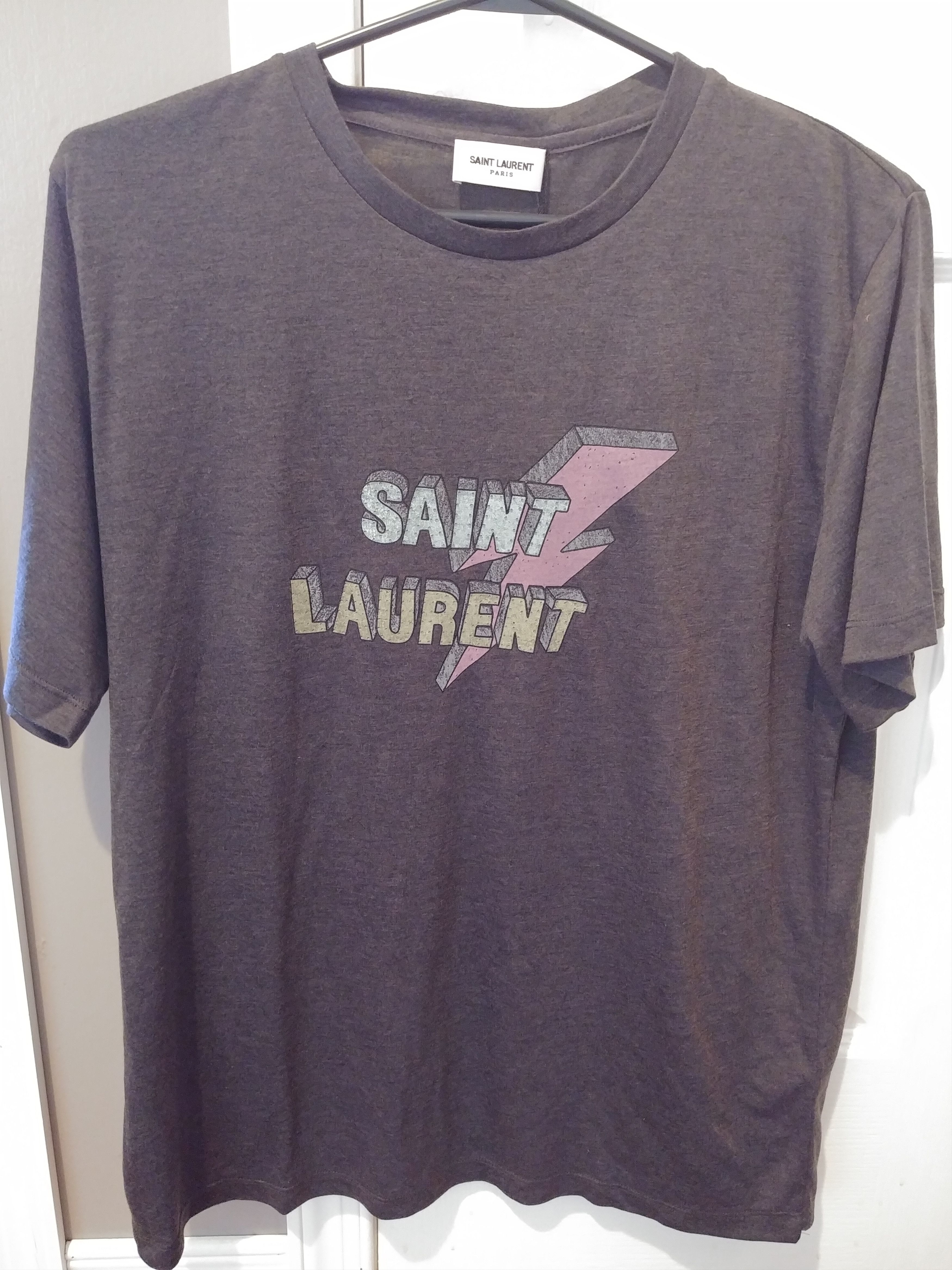 Saint Laurent Paris Grey Lightning Bolt Logo T-Shirt | Grailed