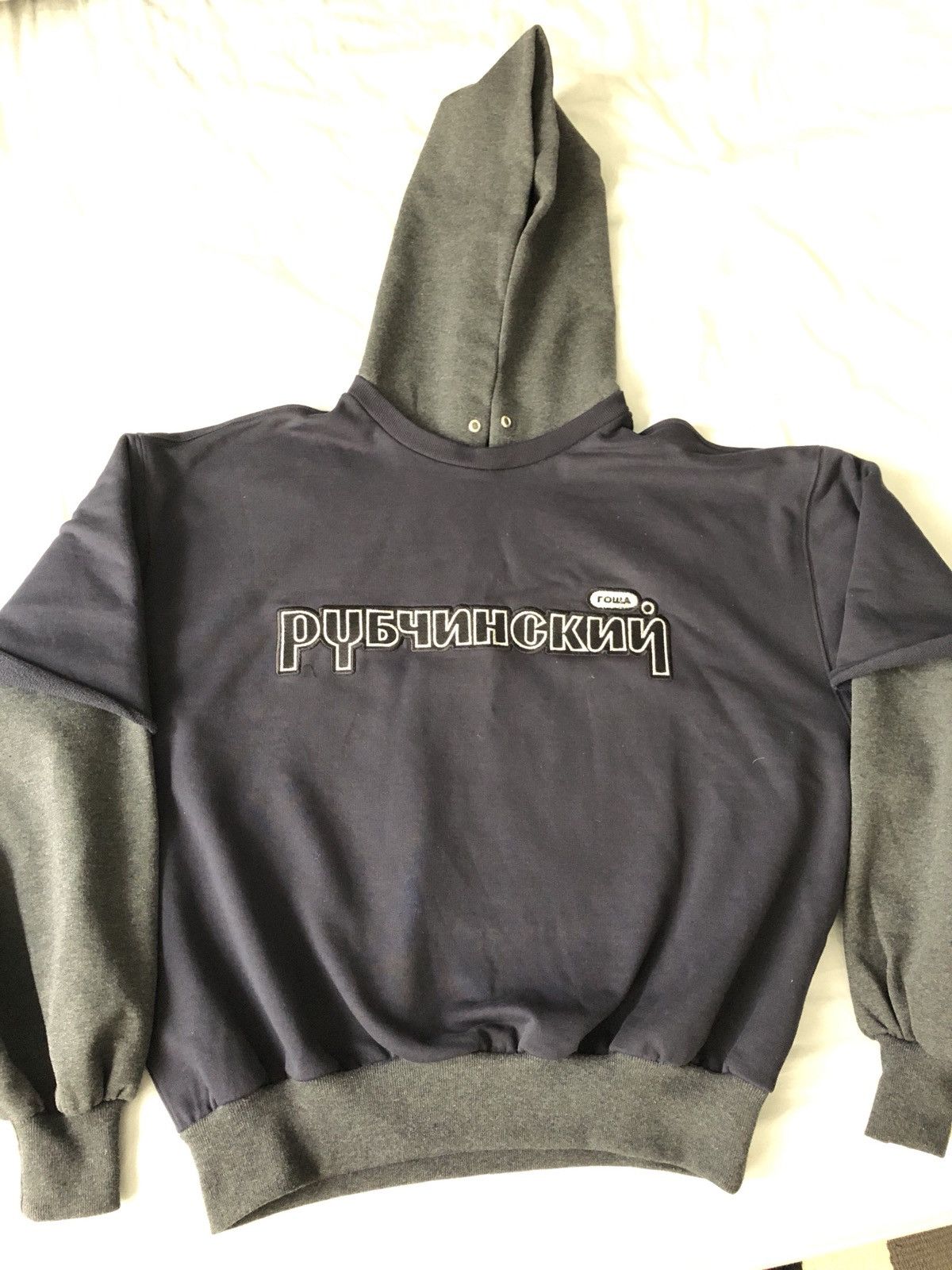 Gosha Rubchinskiy SS18 Combo Hooded Sweatshirt Grey / Navy | Grailed 