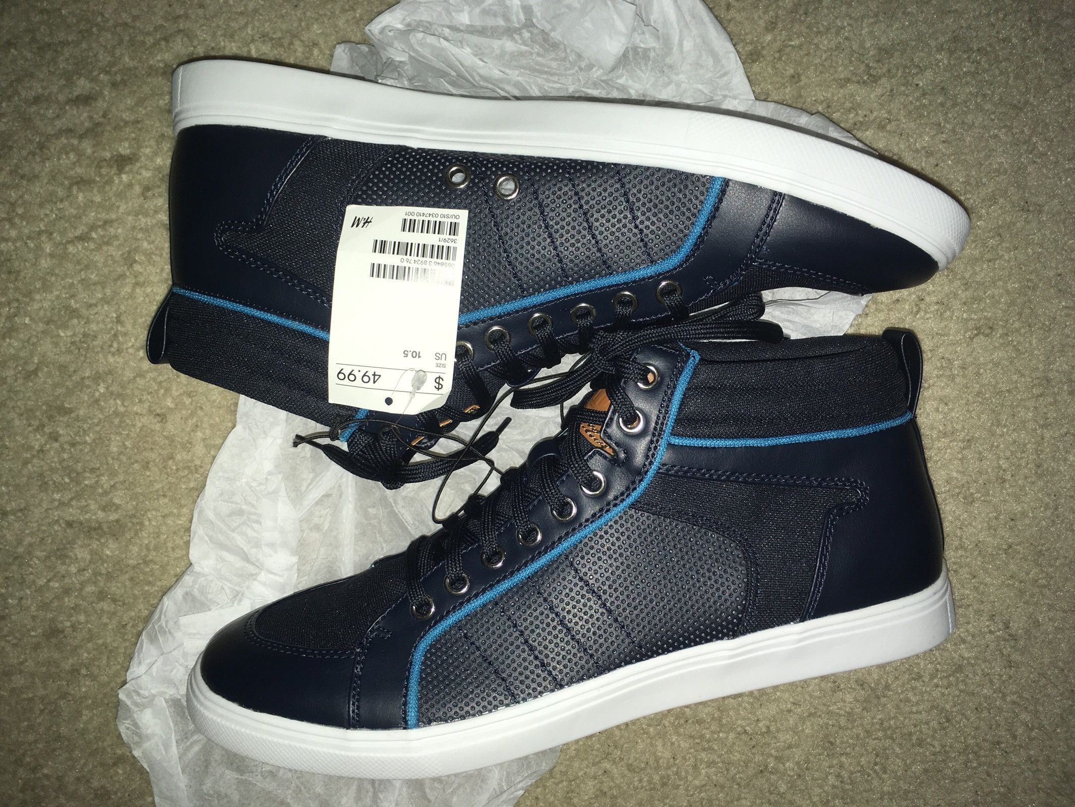 H&M Navy Blue High Top Sneakers Size US 10.5 / EU 43-44 - 2 Preview