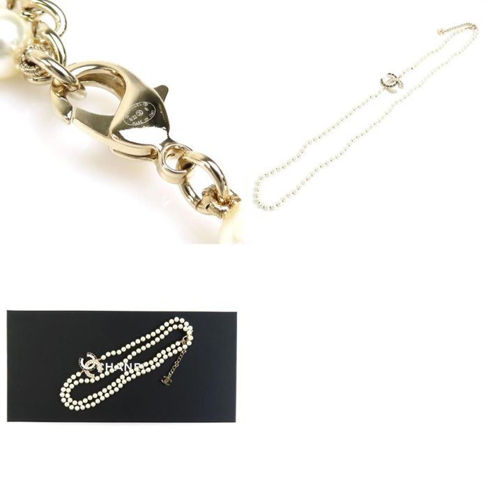 CHANEL Necklace Chain AUTH Coco Mark Logo Fake Pearl Gold Vintage Black F/S　 A93