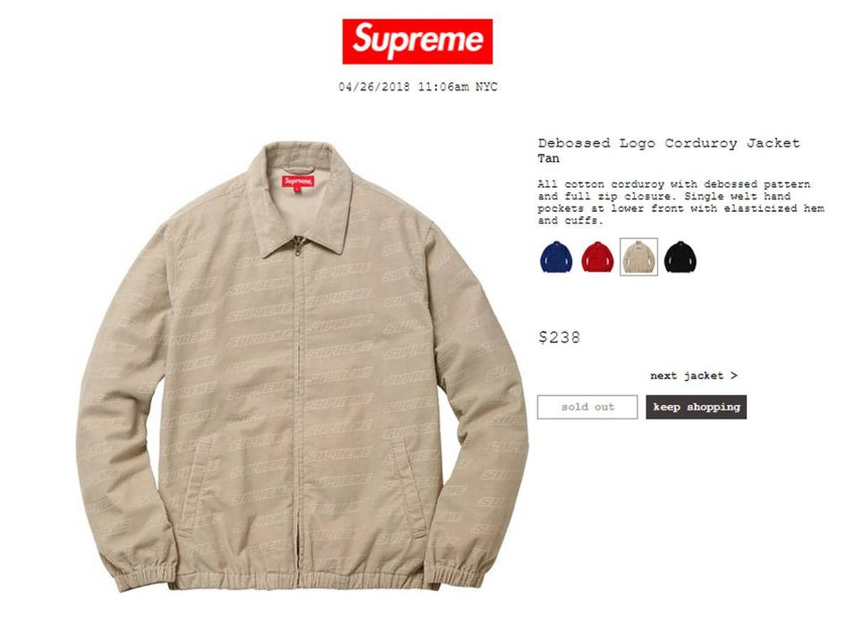 Supreme Supreme Debossed Logo Corduroy Jacket Tan | Grailed