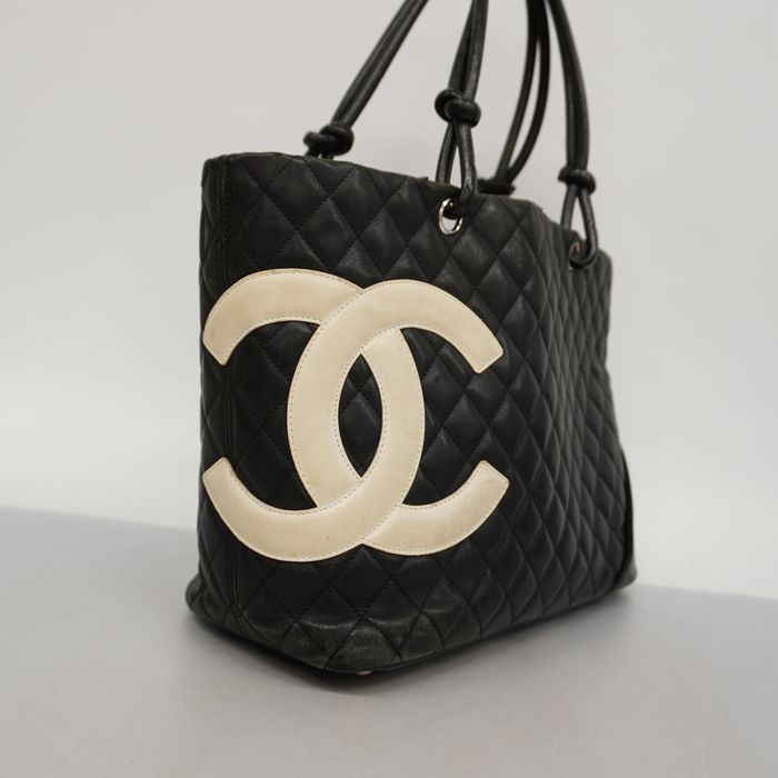 Chanel Chanel Cambon Line Medium Tote Bag Leather Enamel Black A25167  Silver Metal Fittings Cambon