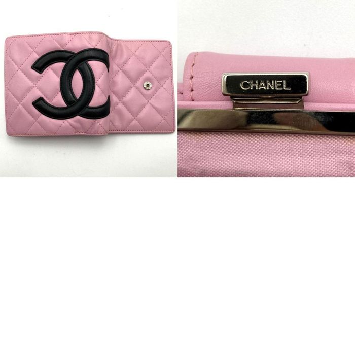 Chanel CHANEL Cambon Line Bifold Wallet Coco Mark Pink Black