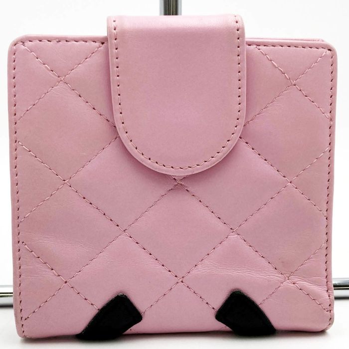 Chanel CHANEL Cambon Line Bifold Wallet Coco Mark Pink Black Leather Ladies  Fashion Accessories