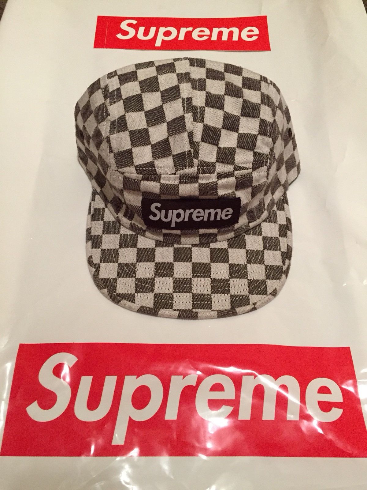 Supreme Checkerboard Camp Cap Red