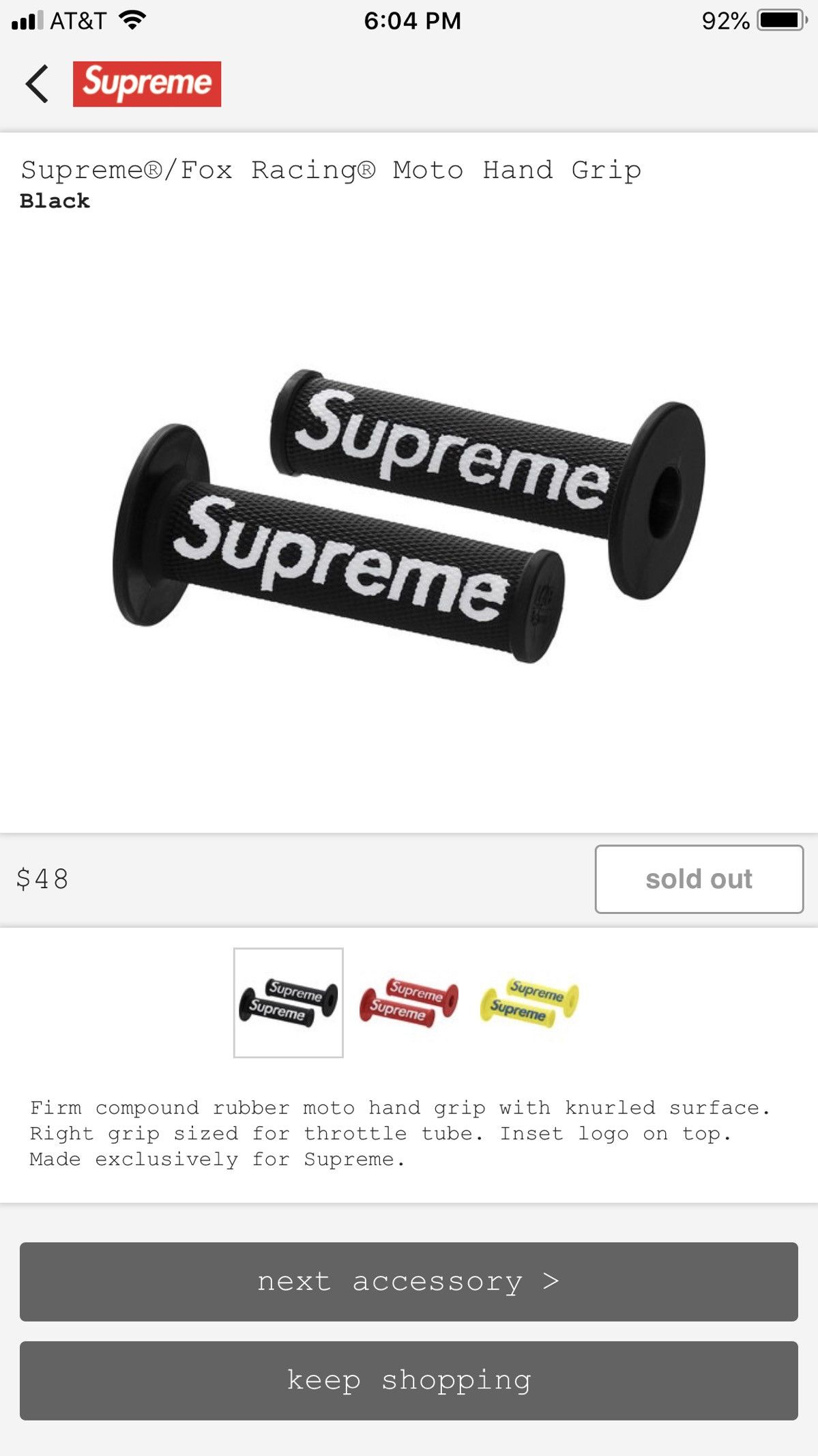 Supreme Fox Racing Moto Hand Grip Black