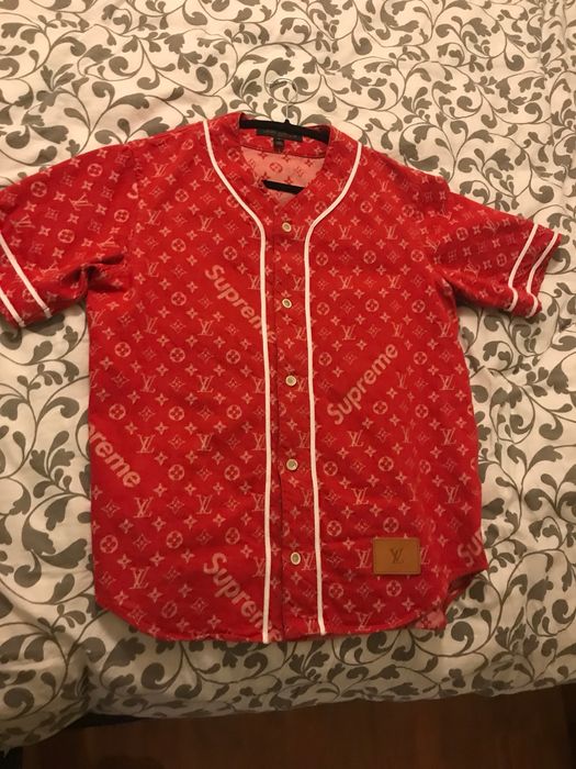 Supreme Louis Vuitton Supreme Red Denim Baseball Jersey