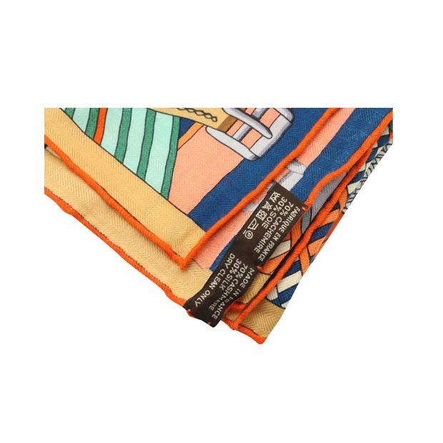 HERMES Patchwork de Sangles cashmere Patchwork bead embroidery cushion interior blue