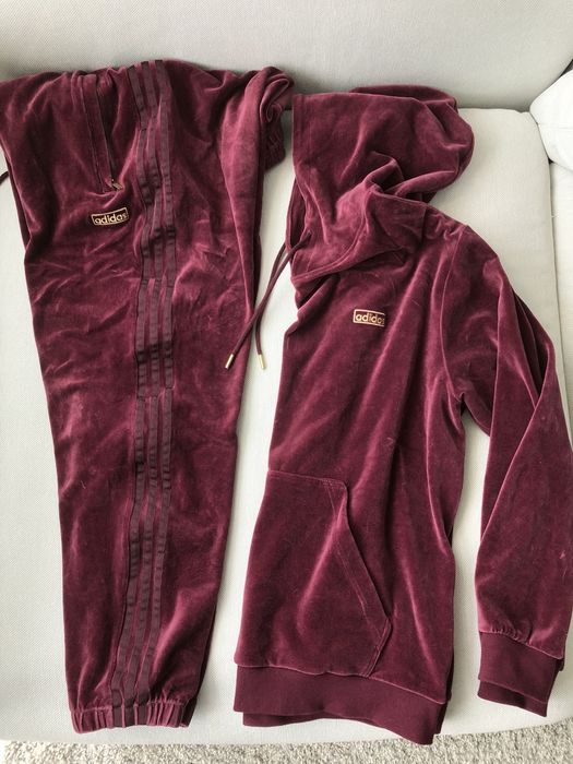 Adidas red best sale velvet tracksuit