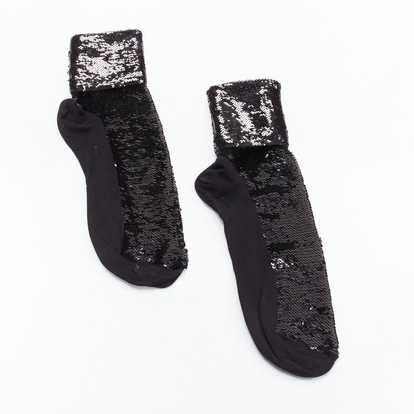 Saint Laurent Paris SAINT LAURENT 2016 black sequins cotton blend rolled cuffed socks EUR38 Size ONE SIZE - 3 Thumbnail