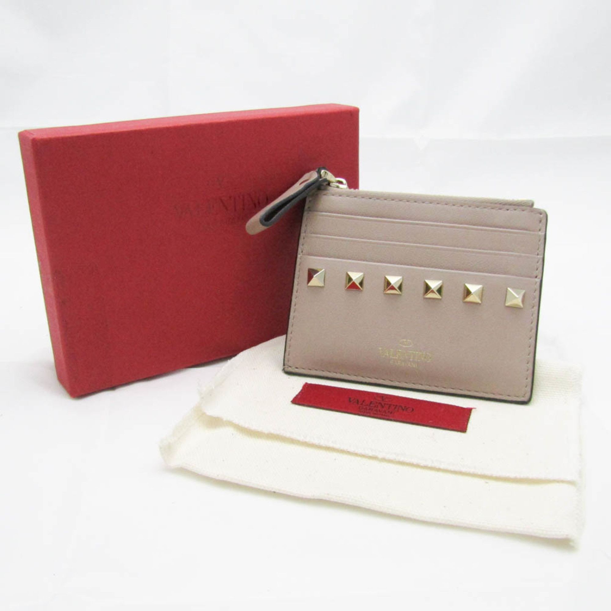 Valentino Garavani Valentino Garavani Lockstuds TW2P0T35BOL Leather Card Case Pink Beige Size ONE SIZE - 10 Preview