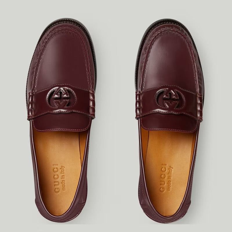 Gucci Interlocking G Detail Loafers Burgundy