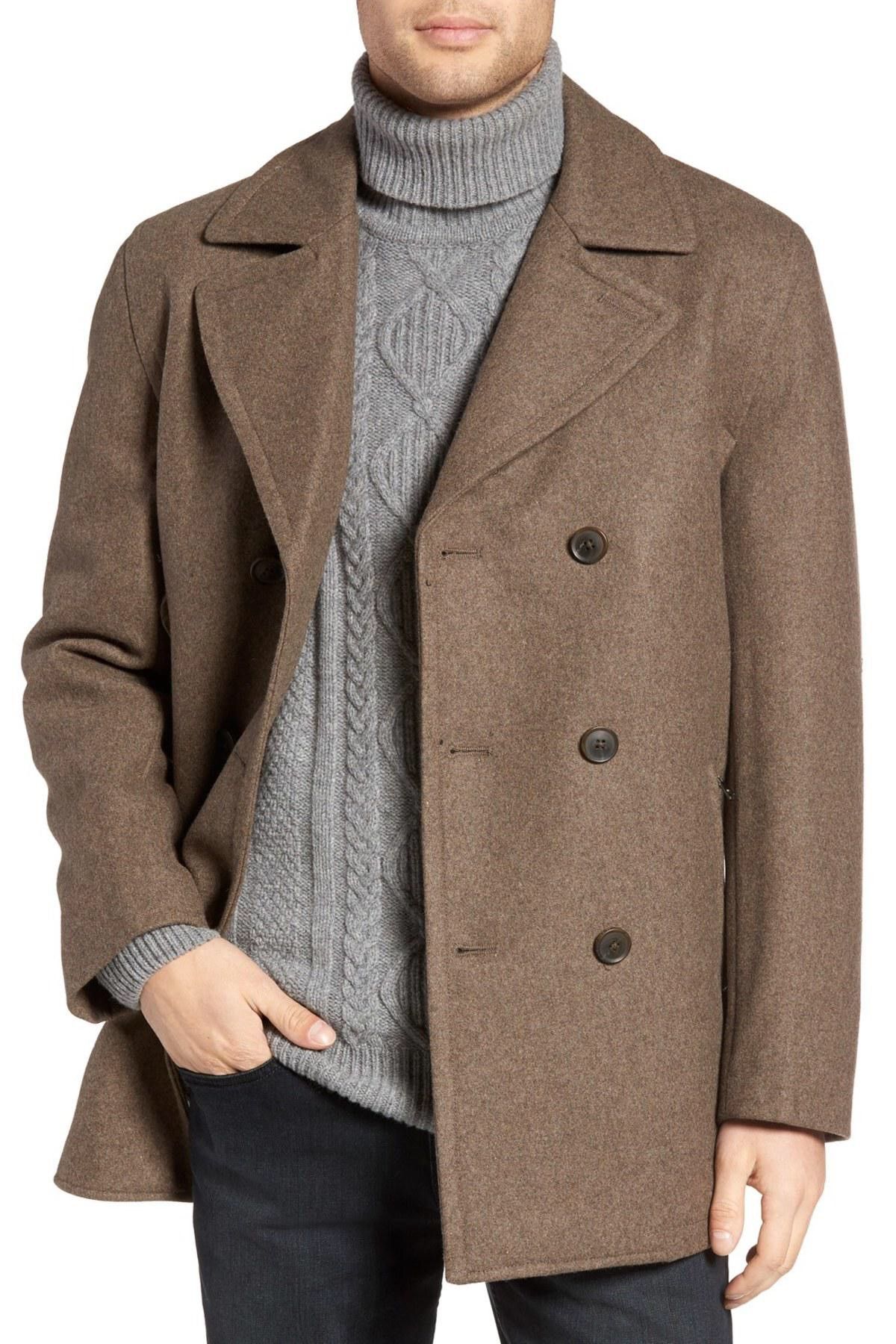 Michael Kors Wool Blend Peacoat in Tan Outerwear