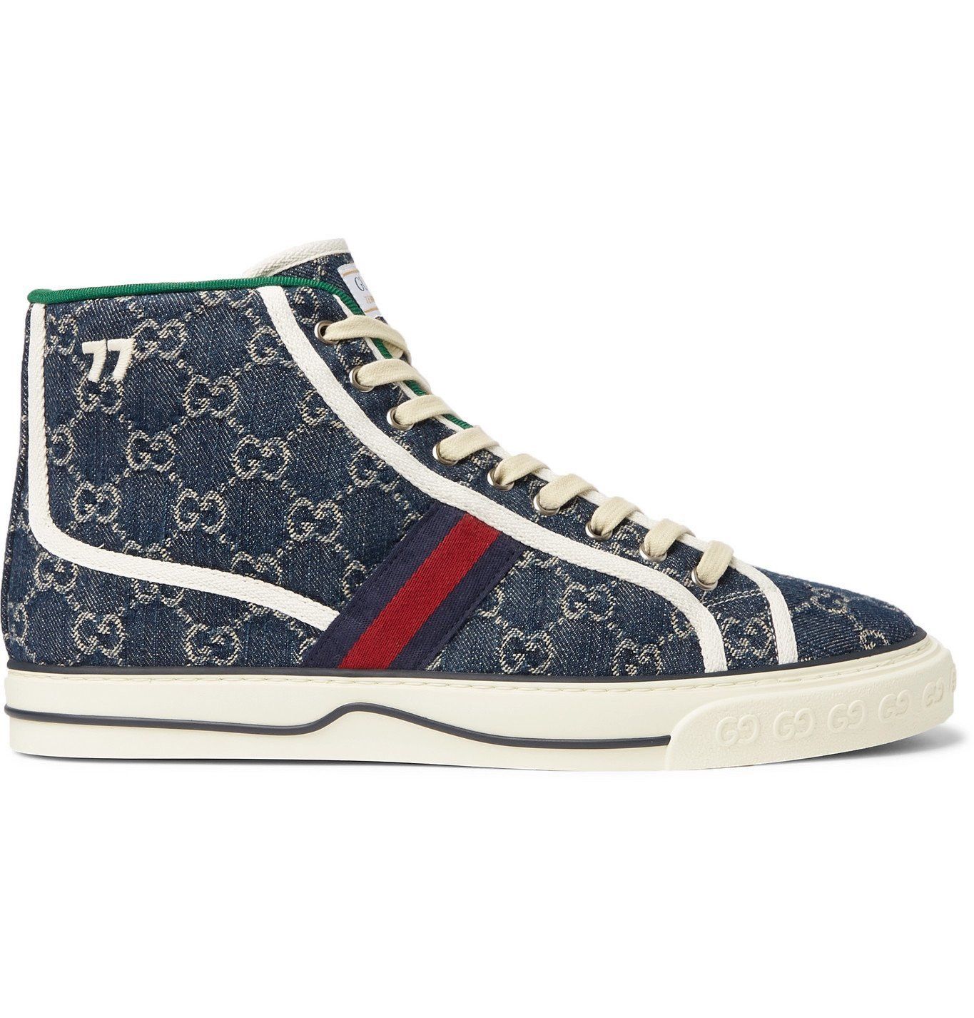 Tennis 1977 Webbing-Trimmed Monogrammed Denim Sneakers