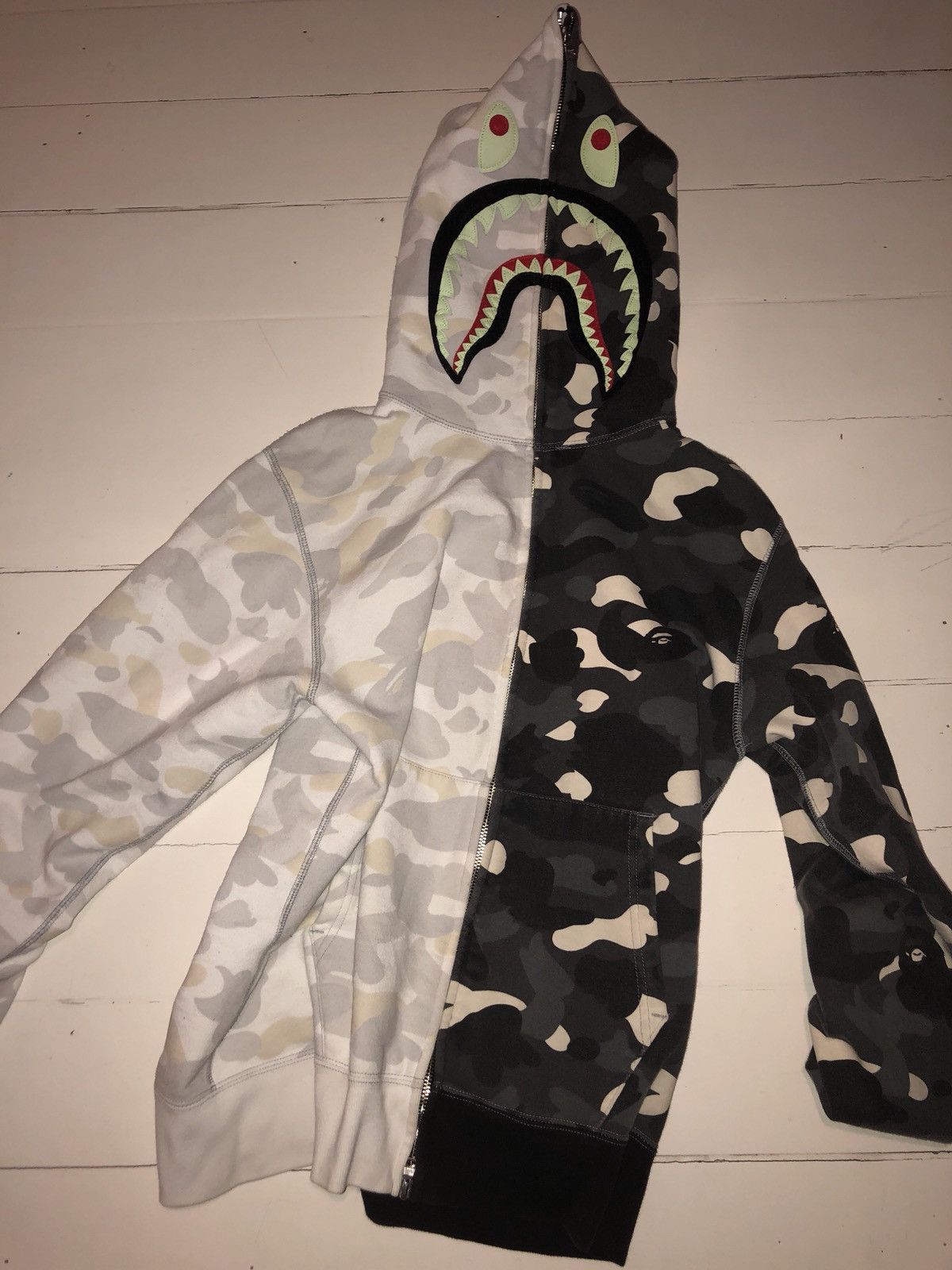 Black and white glow best sale in the dark bape hoodie