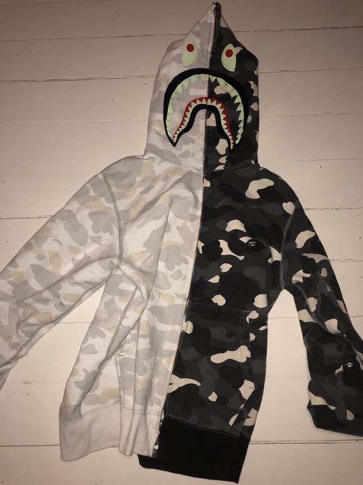 Glow in the Dark BAPE Shark Full Zip Hoodie Black A Bathing Ape