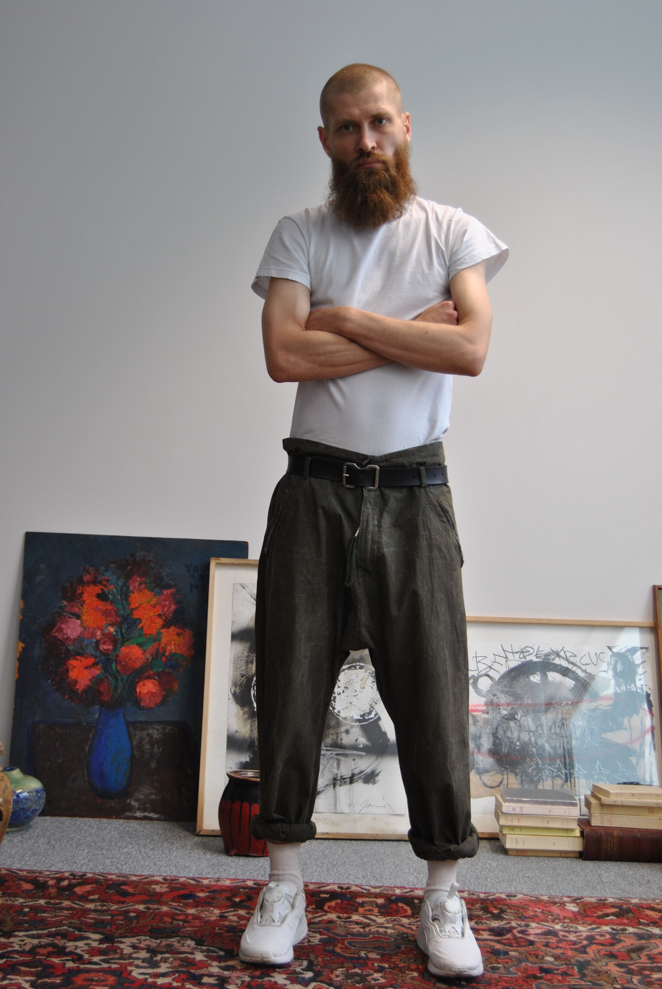 image of Damir Doma Khaki Low Crotch Pants in Green, Men's (Size 34)