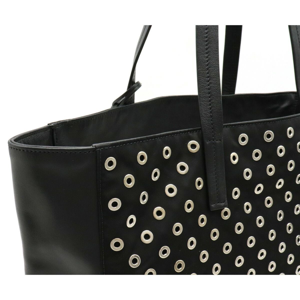 Prada Tote Bag Studs Nylon Leather Nero Black