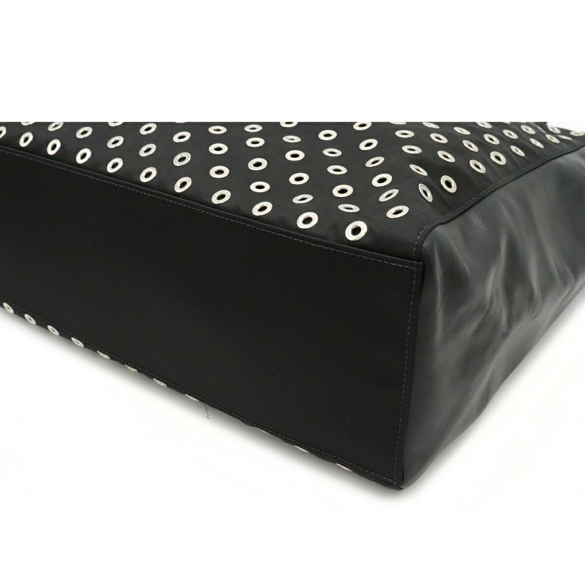 Prada Tote Bag Studs Nylon Leather Nero Black