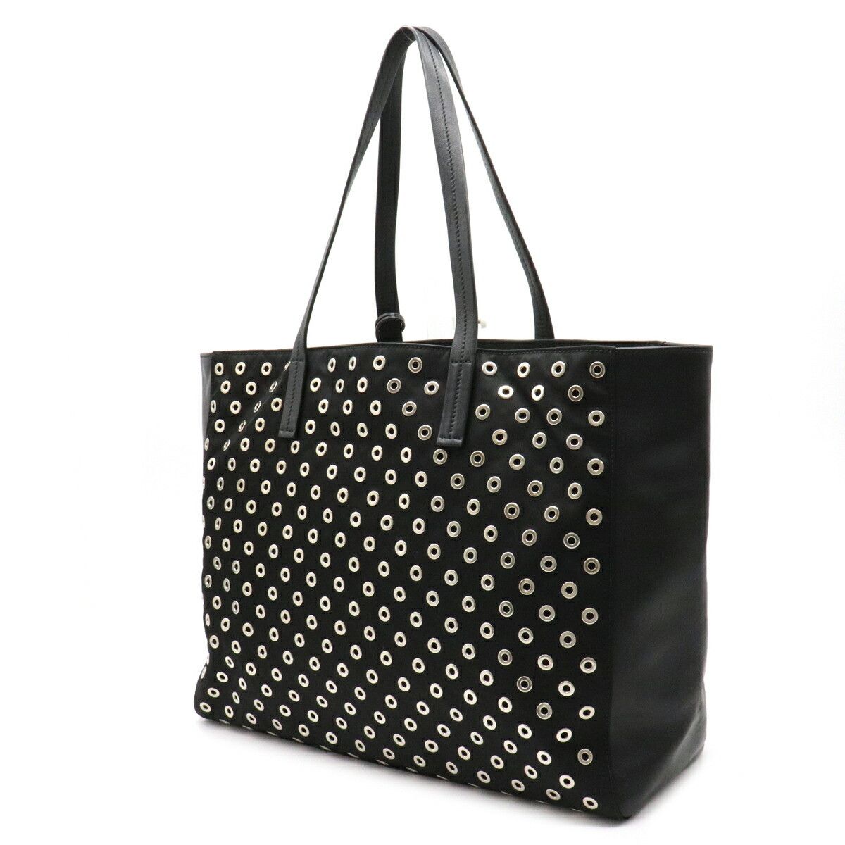 Prada Tote Bag Studs Nylon Leather Nero Black