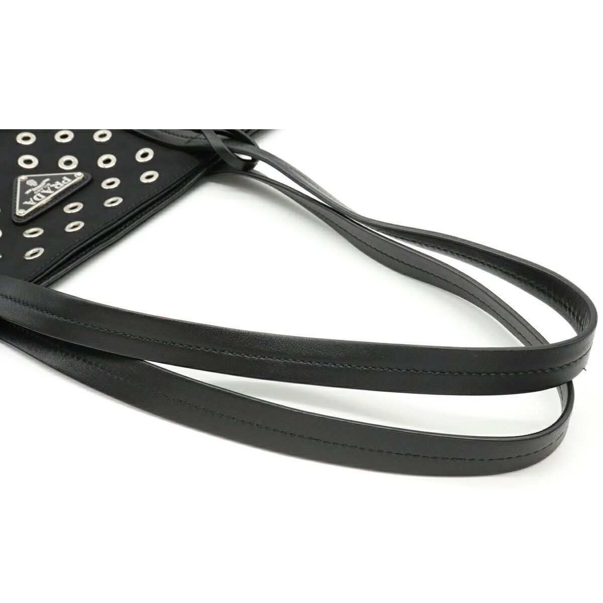 Prada Tote Bag Studs Nylon Leather Nero Black