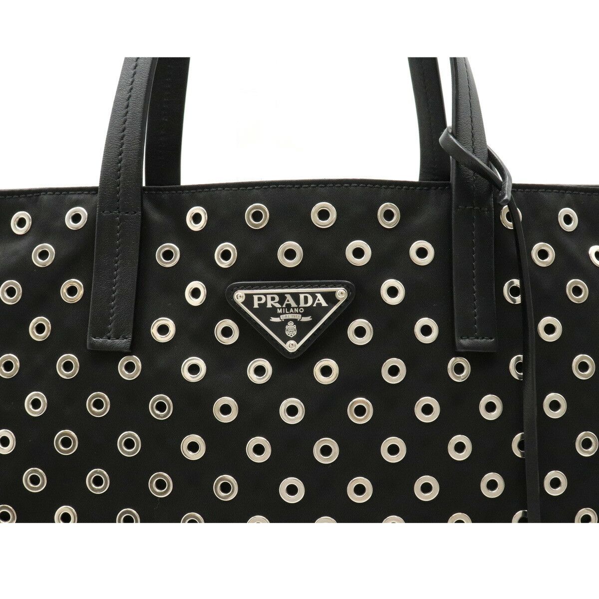 Prada Tote Bag Studs Nylon Leather Nero Black