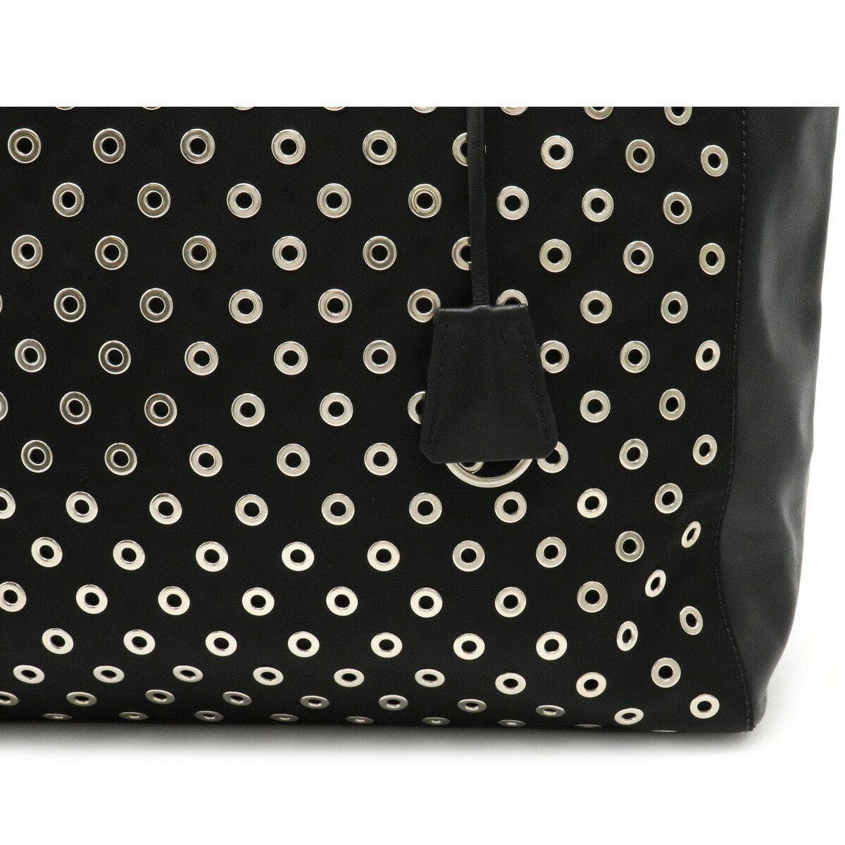Prada Tote Bag Studs Nylon Leather Nero Black