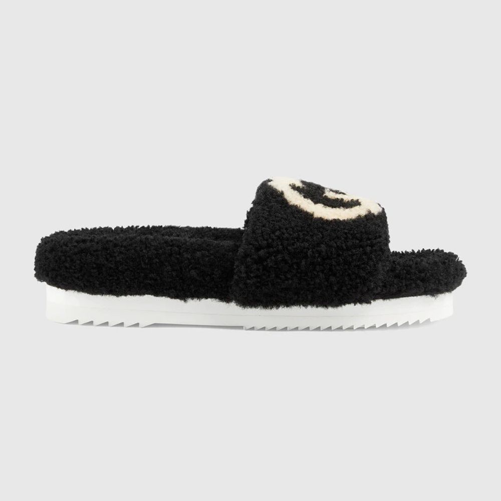 Faux Fur Sandals Black