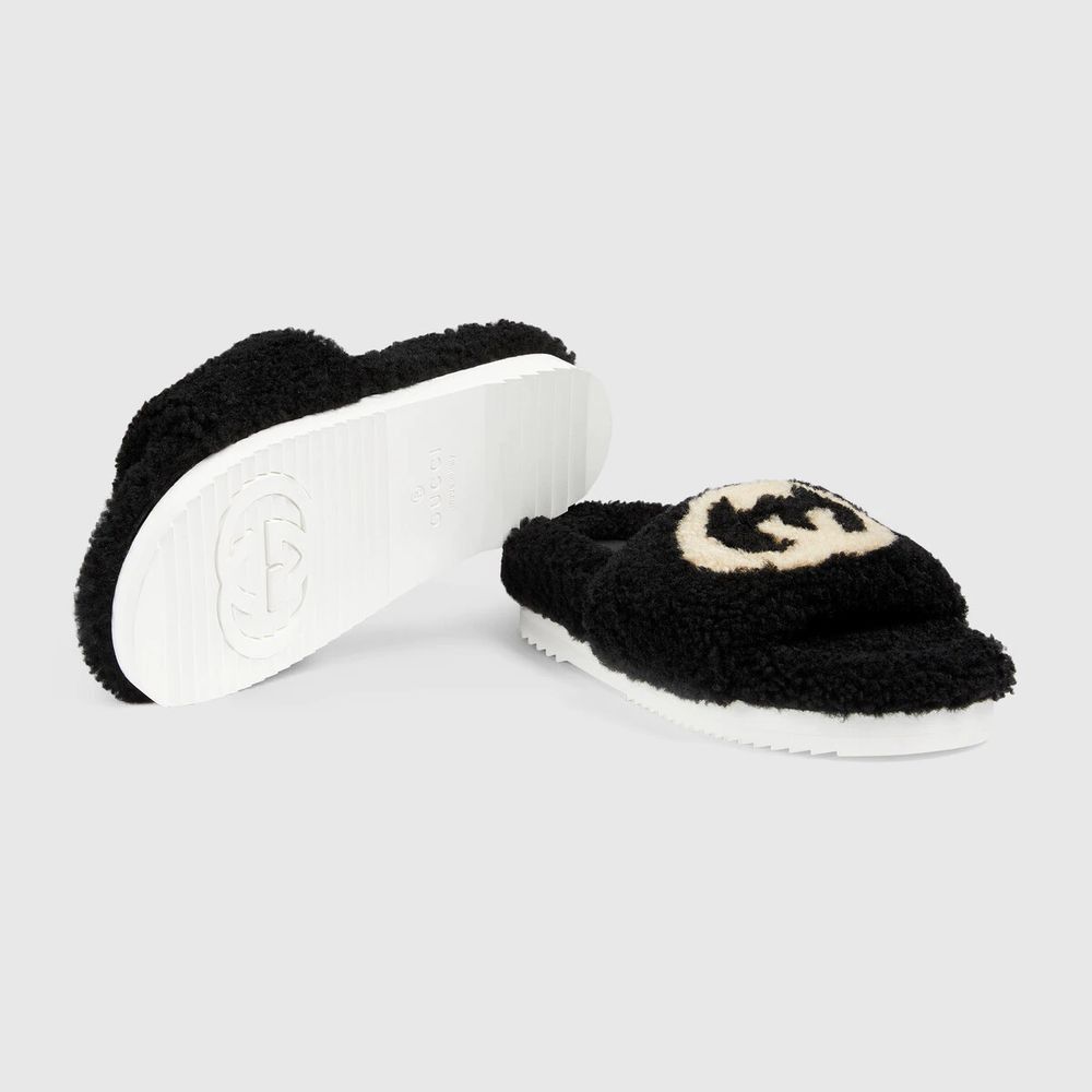 Faux Fur Sandals Black