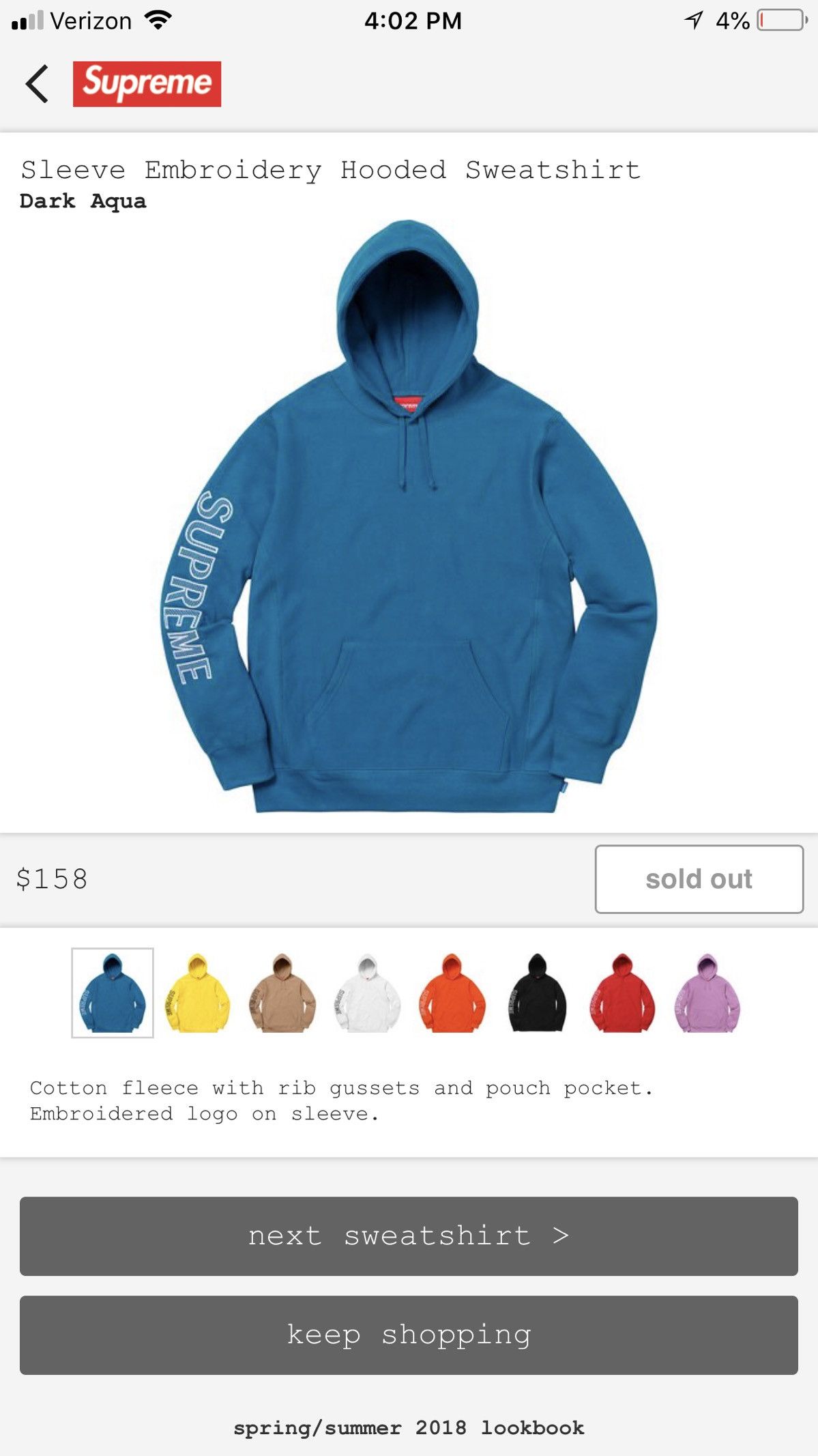 Supreme sleeve embroidery hot sale hooded sweatshirt dark aqua