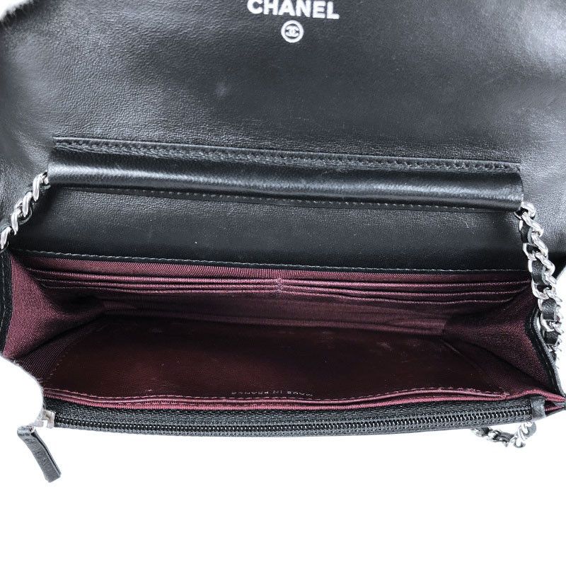 Chanel Classic Chain Wallet Shoulder Bag Black Silver