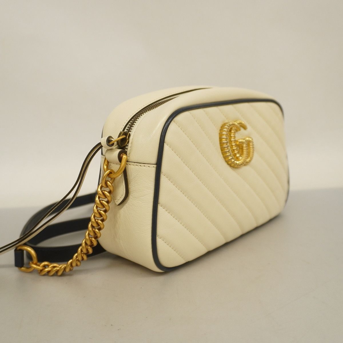 Gucci Shoulder Bag GG Marmont Leather Ivory Navy
